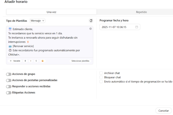 recordatorios cmchat